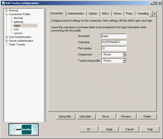Configuring connection profiles