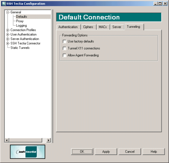 Defining default tunneling settings