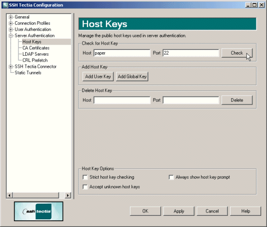 Defining server host keys settings