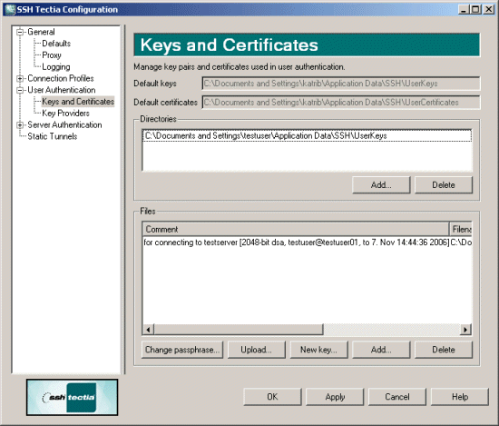Defining keys and certificates
