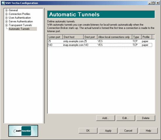 Defining automatic tunnels