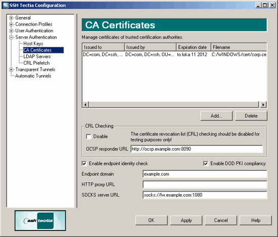 Defining CA certificates