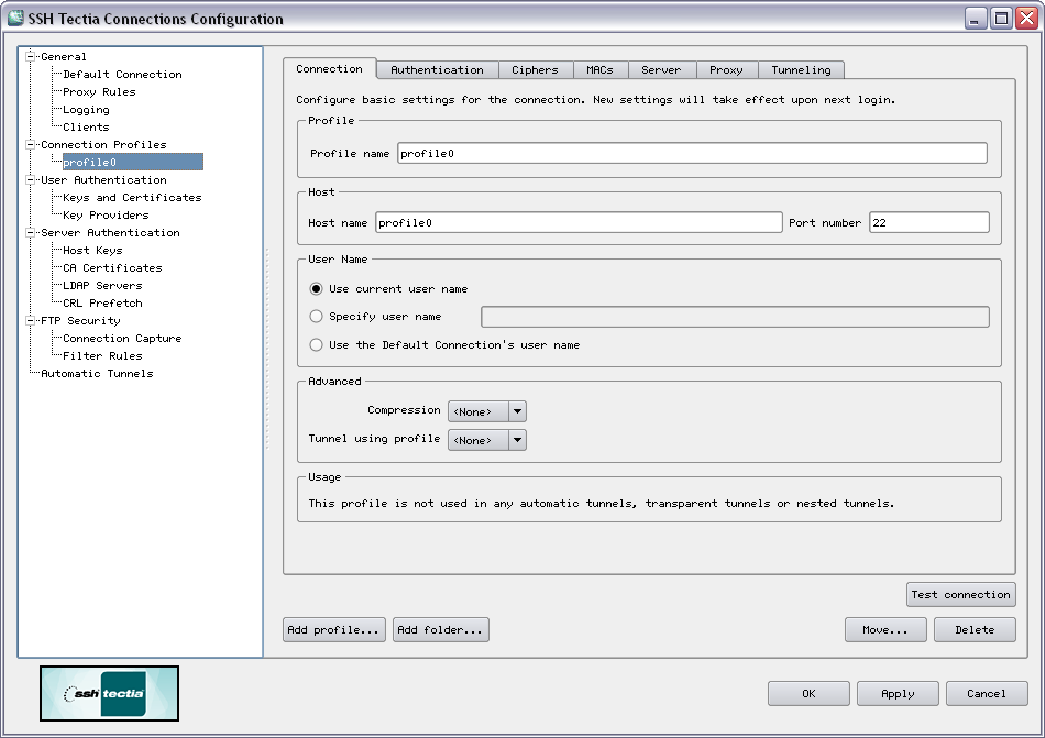Connection profile tabs on Linux