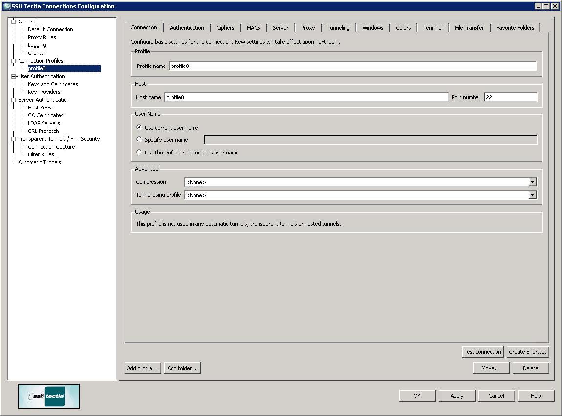 Connection profile tabs on Windows