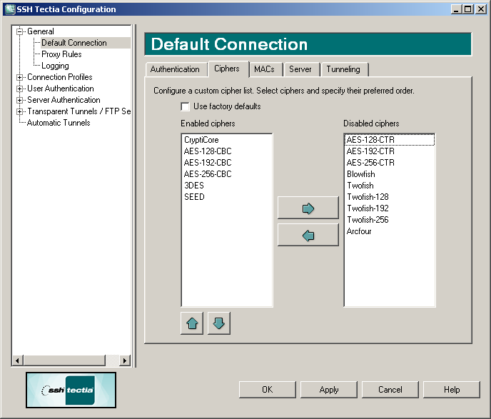 Defining a cipher list