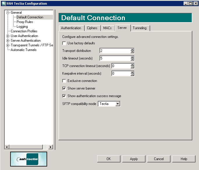 Defining server connection settings