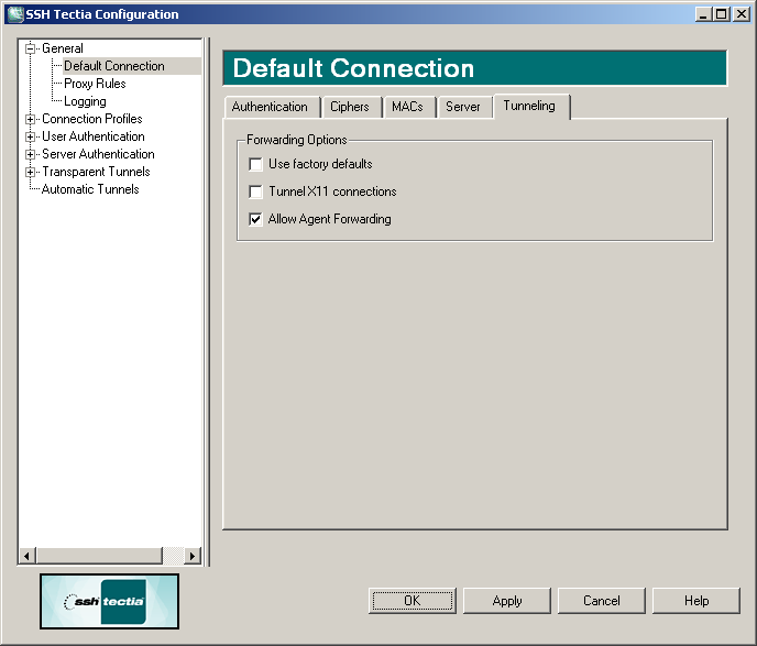 Defining default tunneling settings