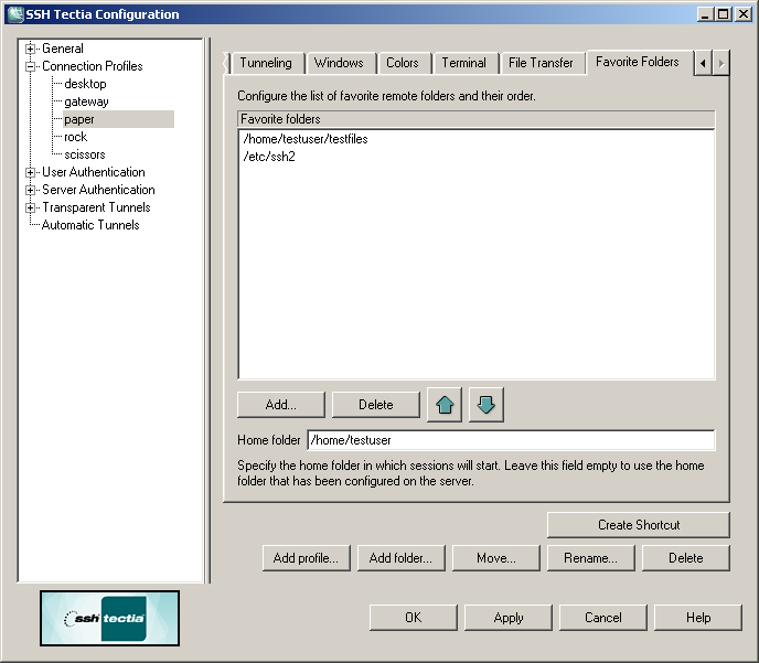 Defining favorite remote folders for file transfer