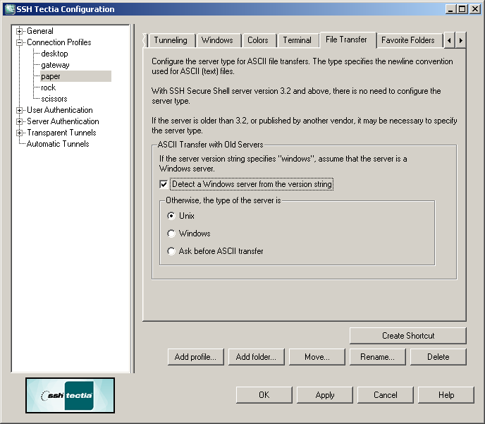 Defining SSH Tectia file transfer settings