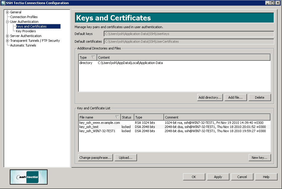 Defining keys and certificates