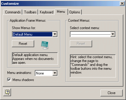 Customizing the menus