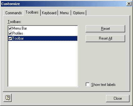 Selecting toolbars