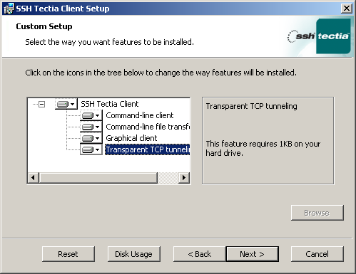Installation options with SSH Tectia Client