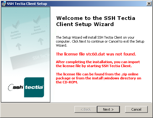 Warning about a missing license file