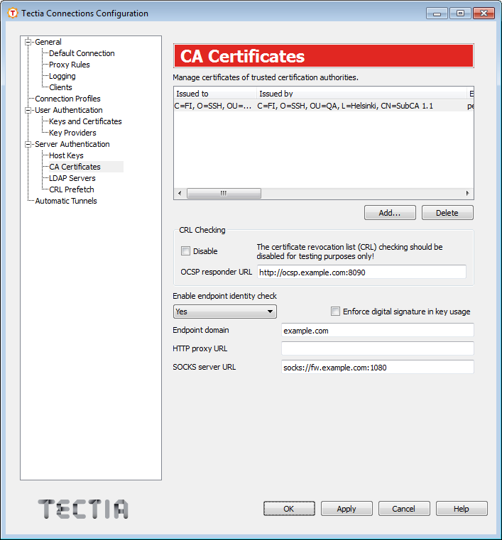 Defining CA certificates