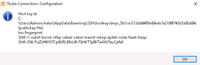 Server public host key information