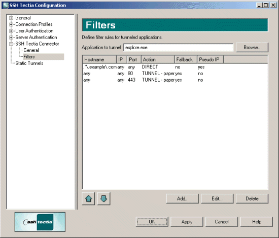 Defining Connector filter rules in SSH Tectia Configuration GUI