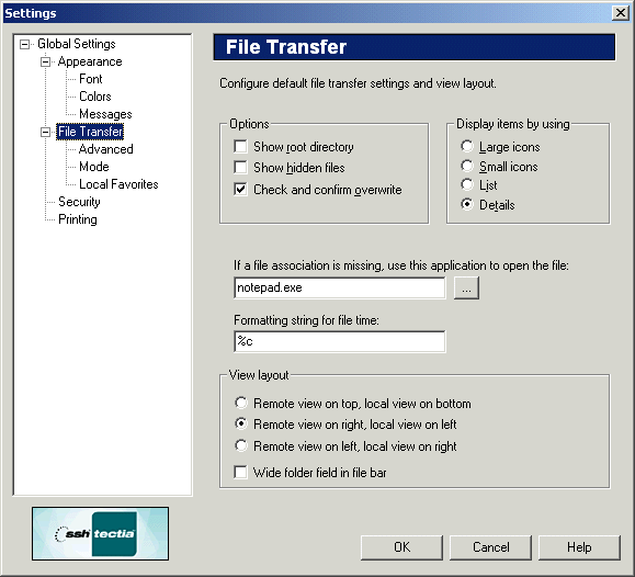 SSH Tectia Client Settings dialog