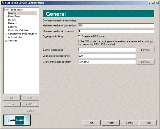 SSH Tectia Server Configuration dialog