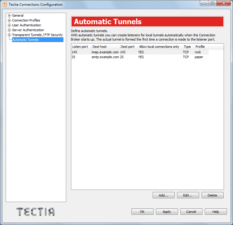 Defining automatic tunnels