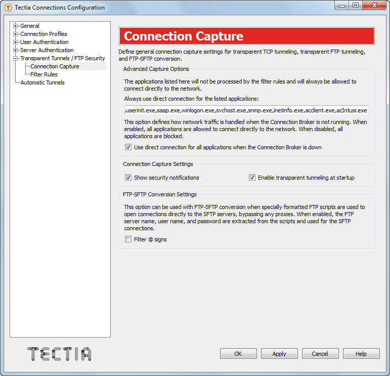 Defining the connection capture settings