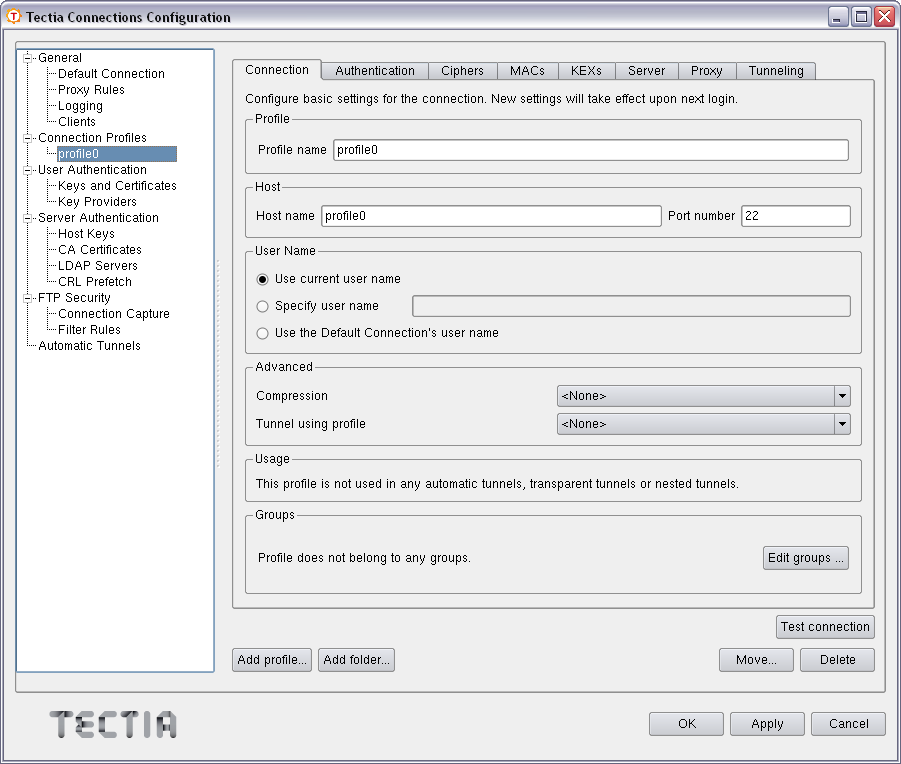 Connection profile tabs on Linux