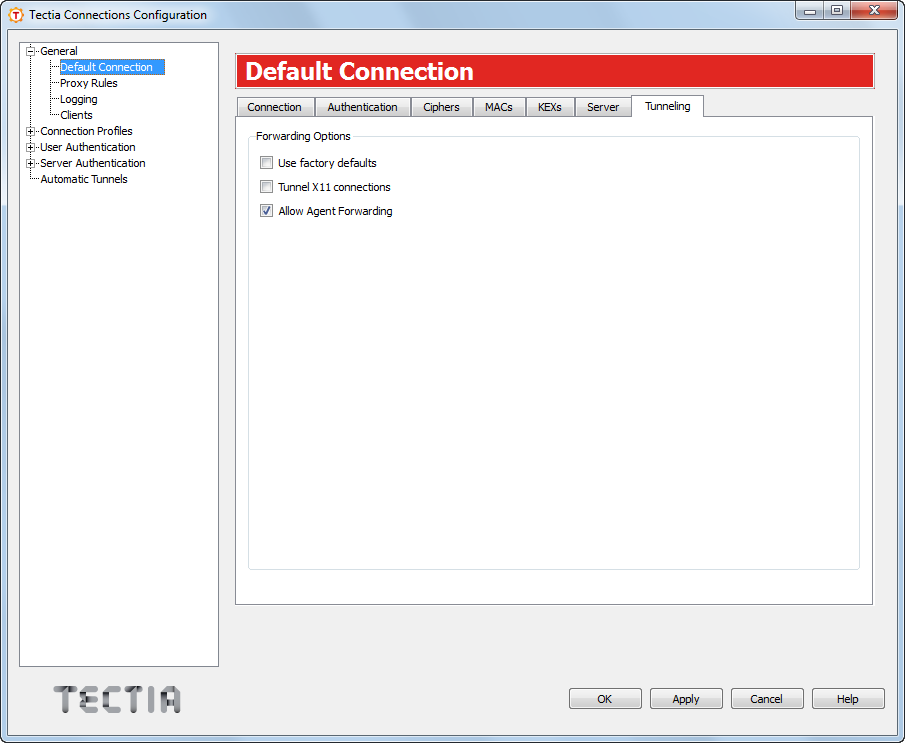 Defining default tunneling settings