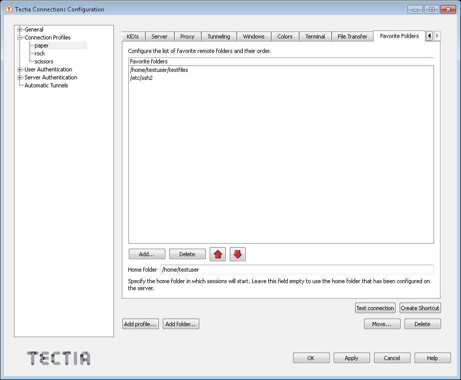 Defining favorite remote folders for file transfer