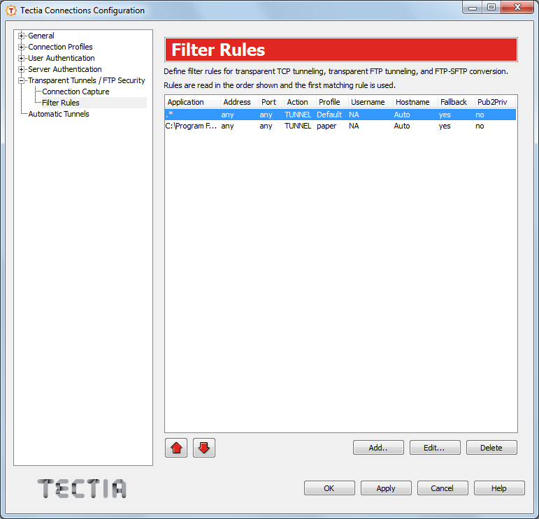 Defining filter rule settings