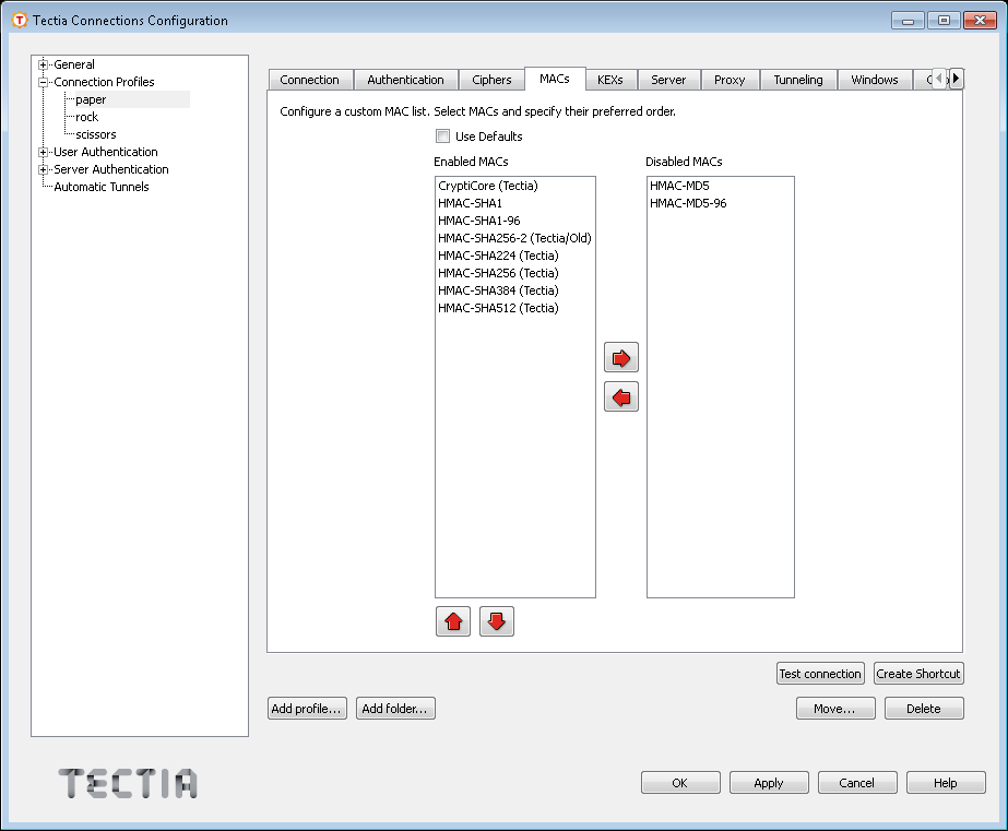 Defining a MAC list for the profile