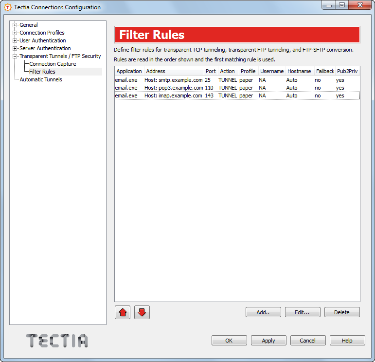 Defining filter rules