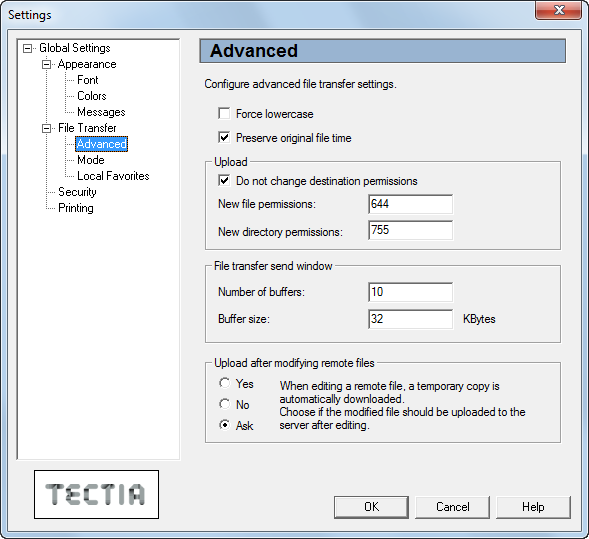 The advanced file transfer options