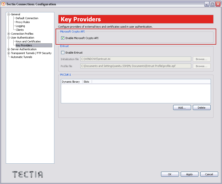 Enabling Microsoft Crypto API as a certificate provider