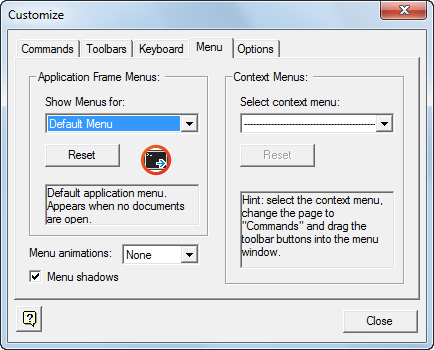 Customizing the menus