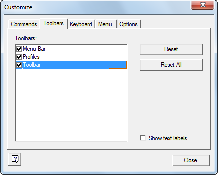 Selecting toolbars