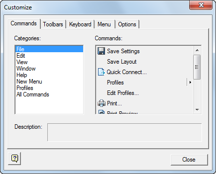 Use the Customize dialog to modify the user interface settings